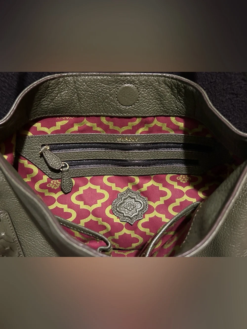 orYANY Olive Green Pebbled Leather Hobo Shoulder Bag.